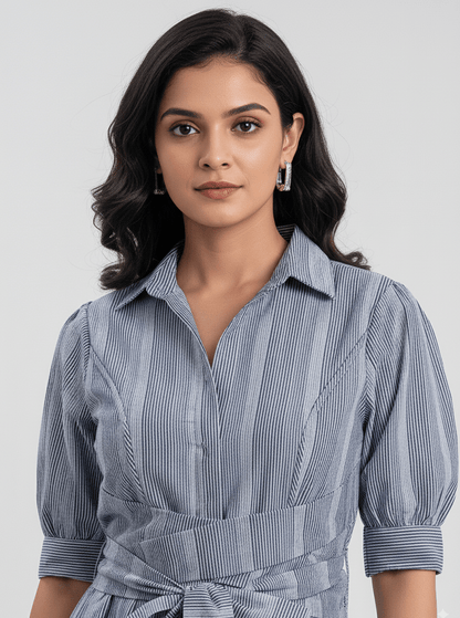 Azure Serenity Cotton Dress– Comfortable & Stylish Women’s Wear – Womens Dress on Brown Living™. SKU: D01001_M. Img 5.