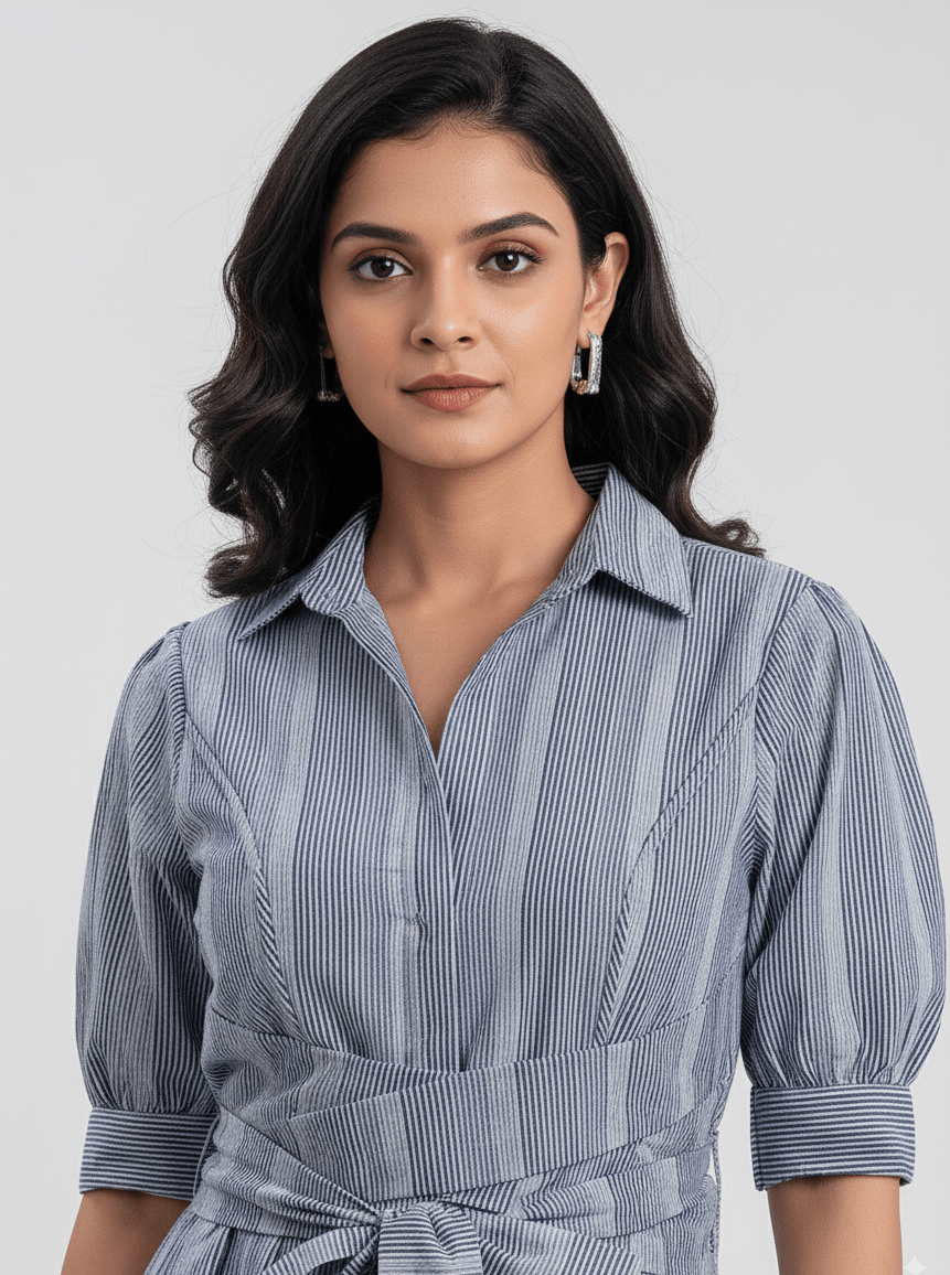 Azure Serenity Cotton Dress– Comfortable & Stylish Women’s Wear – Womens Dress on Brown Living™. SKU: D01001_M. Img 5.