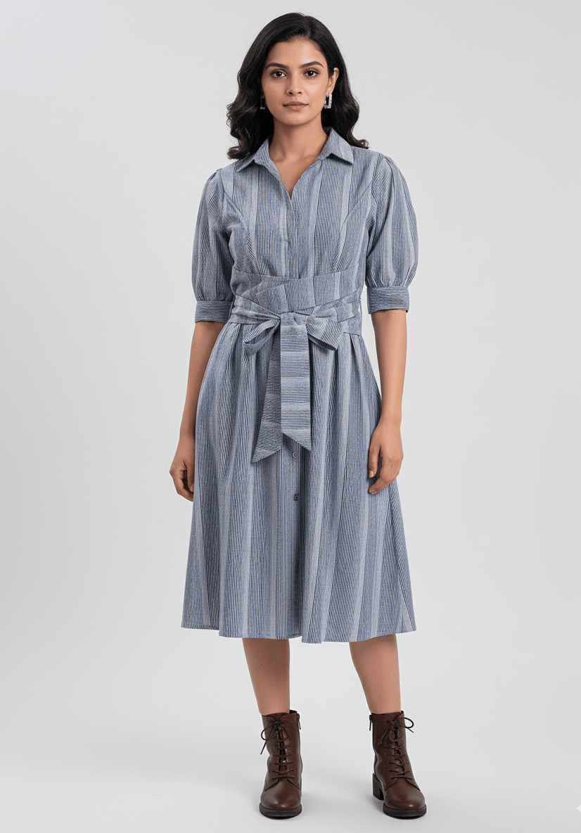 Azure Serenity Cotton Dress– Comfortable & Stylish Women’s Wear – Womens Dress on Brown Living™. SKU: D01001_M. Img 6.