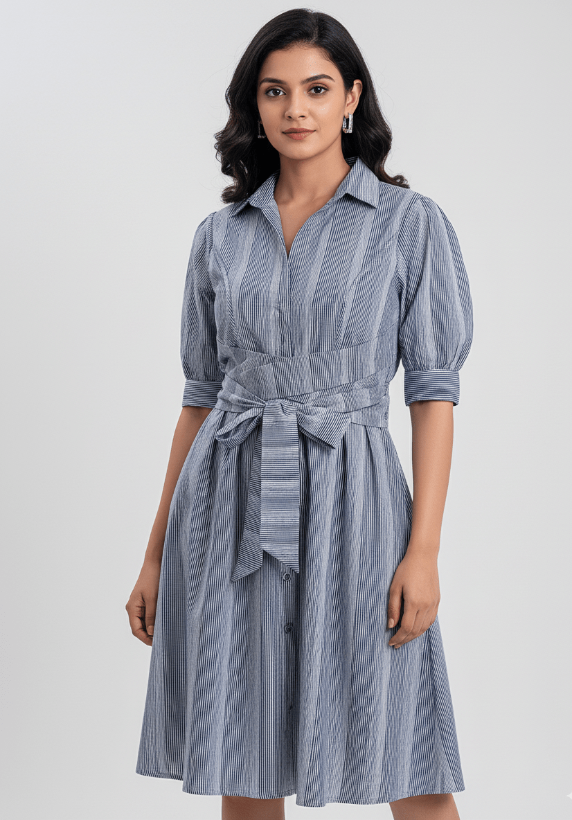 Azure Serenity Cotton Dress– Comfortable & Stylish Women’s Wear – Womens Dress on Brown Living™. SKU: D01001. Img 2.