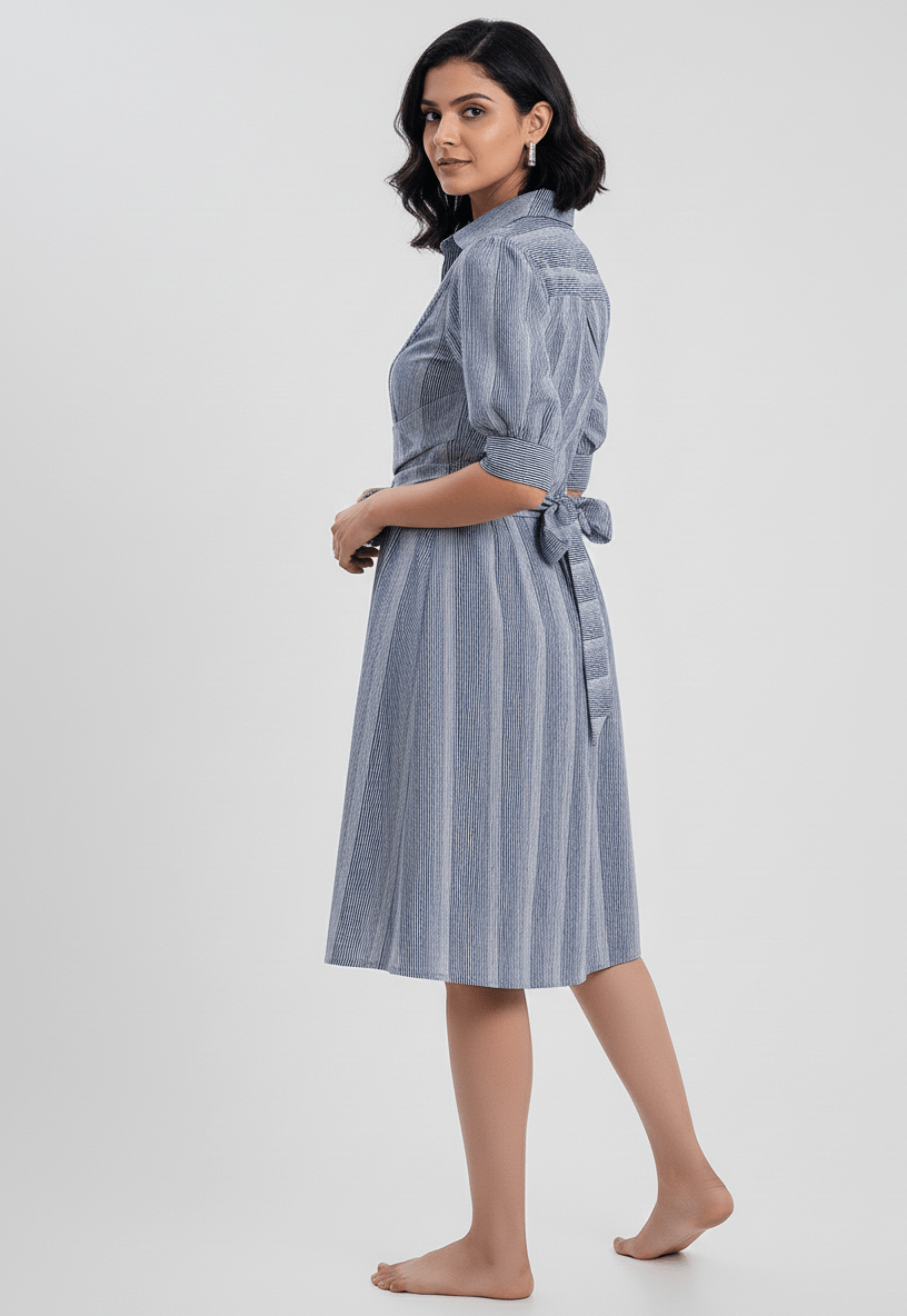 Azure Serenity Cotton Dress– Comfortable & Stylish Women’s Wear – Womens Dress on Brown Living™. SKU: D01001. Img 4.