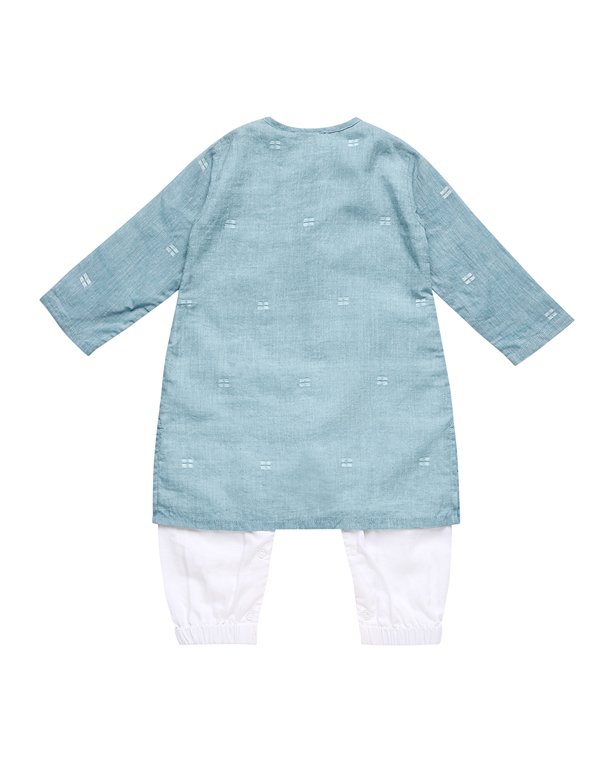 Baadal - Infant Kurta with Attached Pyjama (Onesie) in Jamdani Cotton | Verified Sustainable Kids Ethnic Sets on Brown Living™