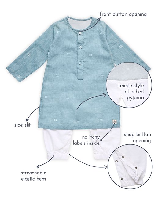 Baadal - Infant Kurta with Attached Pyjama (Onesie) in Jamdani Cotton | Verified Sustainable Kids Ethnic Sets on Brown Living™