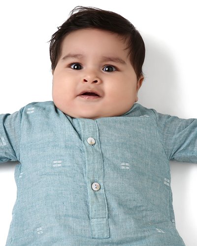 Baadal - Infant Kurta with Attached Pyjama (Onesie) in Jamdani Cotton | Verified Sustainable Kids Ethnic Sets on Brown Living™