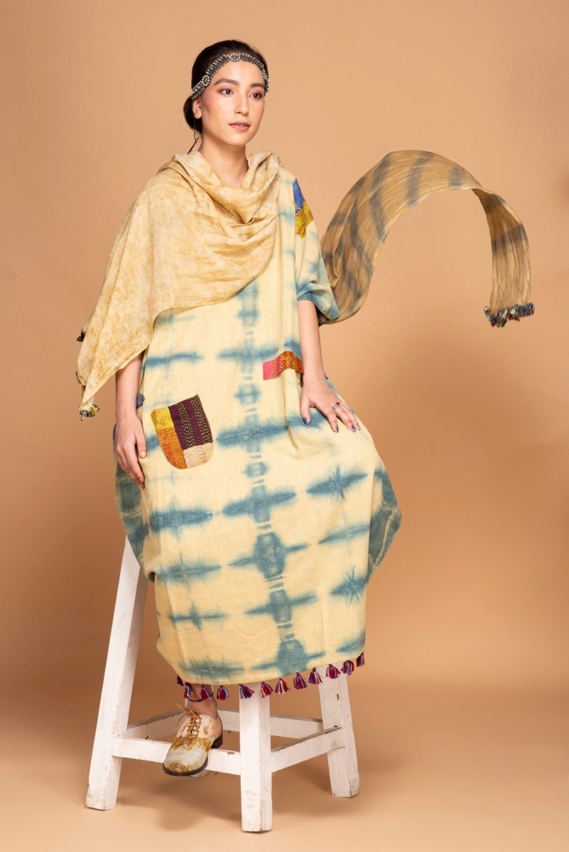 Baag Bahar Handwoven Khadi Organic Cotton Cowl Dress | Verified Sustainable by Brown Living™