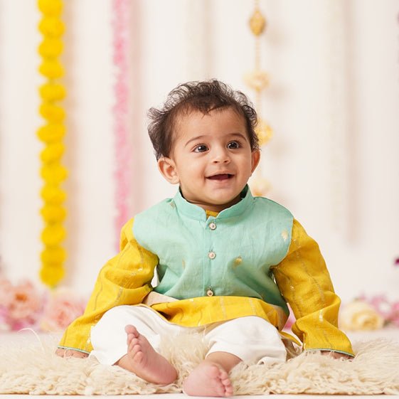 Baby Boy Cotton Kurta, Bundi & Pant Set - Ambar | Verified Sustainable by Brown Living™