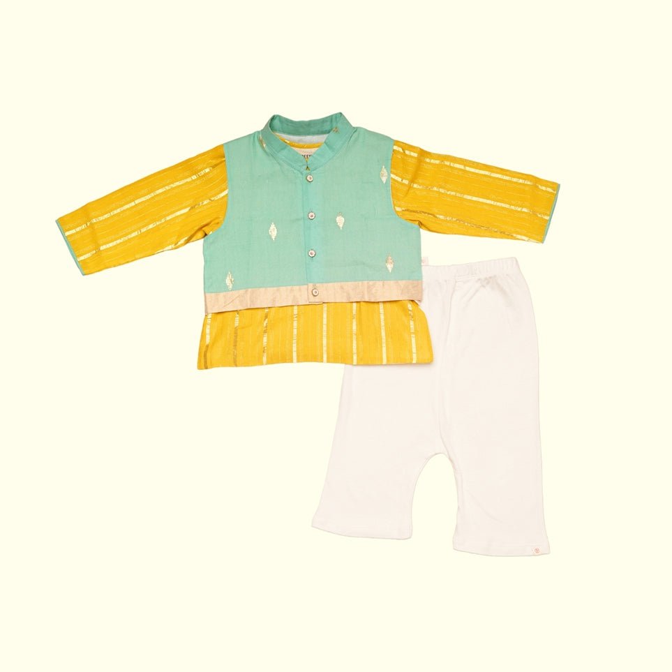 Baby Boy Cotton Kurta, Bundi & Pant Set - Ambar | Verified Sustainable by Brown Living™