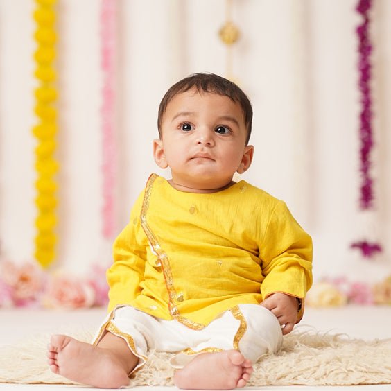 Baby Boy Cotton Short Kurta & Dhoti Pant Set - Deepam | Verified Sustainable by Brown Living™