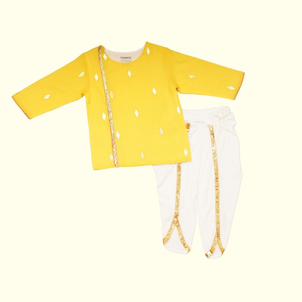 Baby Boy Cotton Short Kurta & Dhoti Pant Set - Deepam | Verified Sustainable by Brown Living™