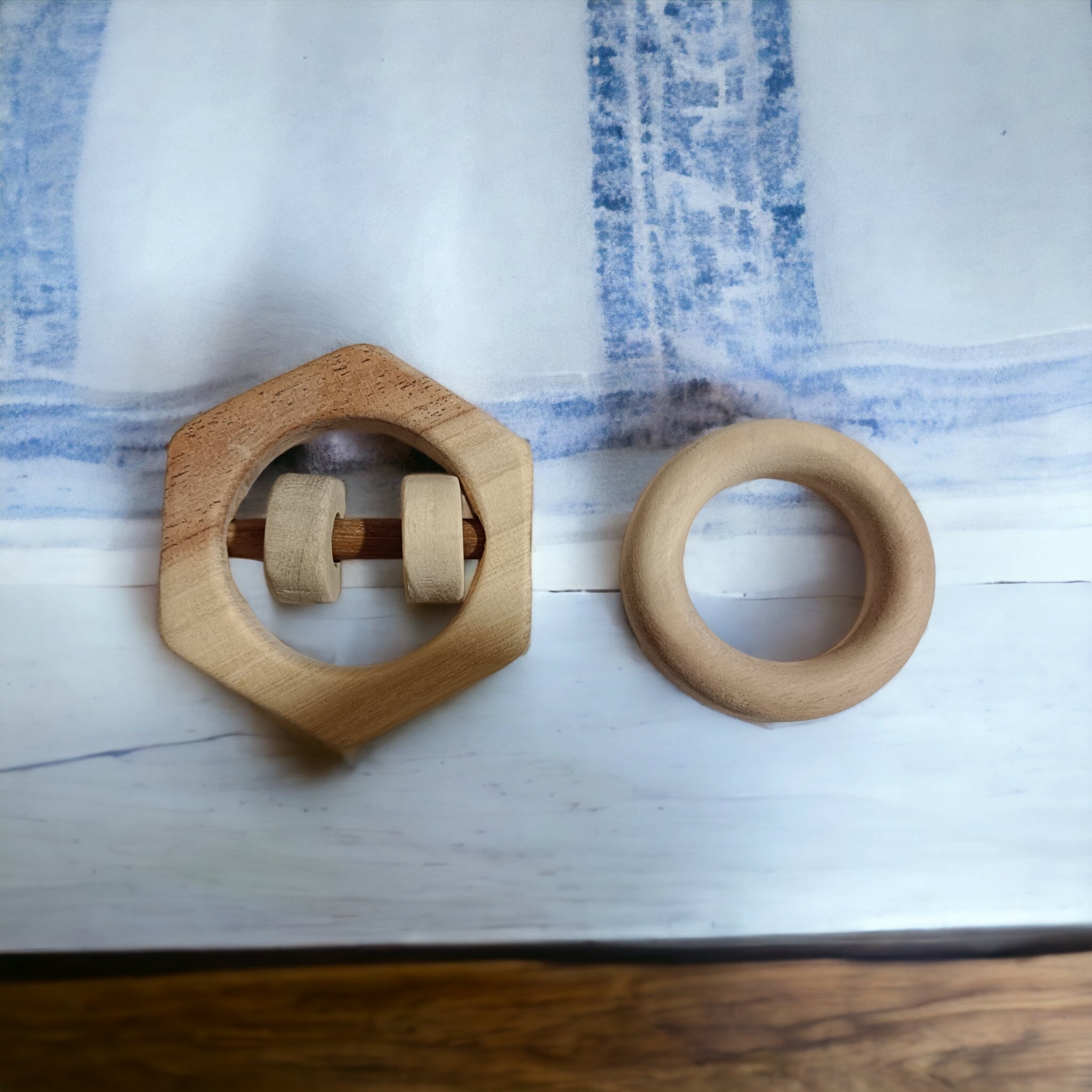 Baby Chilling Neem Wooden Rattle & Teether Set Of 2 Toys – Wooden Toys on Brown Living™. SKU: RT_HXN-RNG. Img 1.
