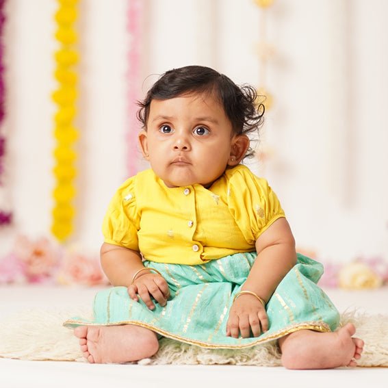 Baby Girl Cotton Lehenga Choli - Sunehri | Verified Sustainable by Brown Living™