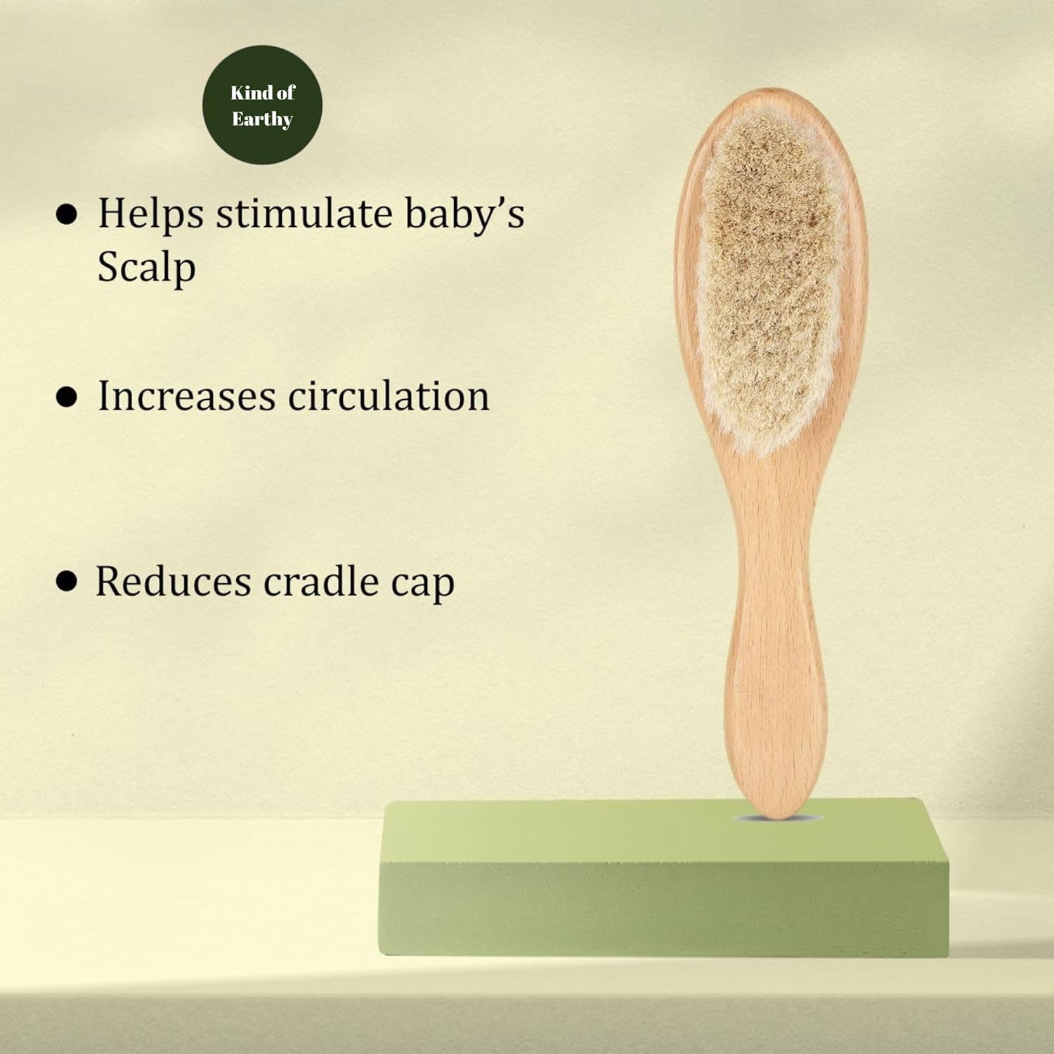 Baby Hair Brush for Infants – Natural Cradle Cap Gentle Brush – Hair Brush on Brown Living™. SKU: KOE019-TB. Img 3.