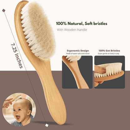 Baby Hair Brush for Infants – Natural Cradle Cap Gentle Brush – Hair Brush on Brown Living™. SKU: KOE019-TB. Img 4.