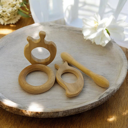 Baby Neem Wooden Teethers – Apple, Mango, Dumbbell & Ring Shapes – Baby Teethers & Soothers on Brown Living™. SKU: T_APL-MNG-DBL-RNG. Img 5.