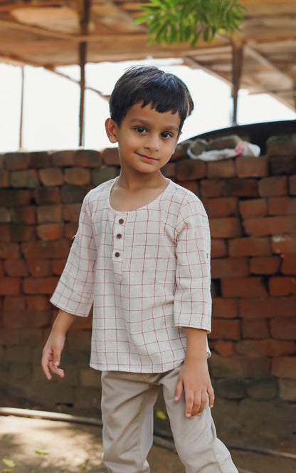 Baby of the World Short Kurta Top| Hand - Spun Cotton Kurta Top for Boys – Kids Daywear Sets on Brown Living™. SKU: XBRCA. Img 1.