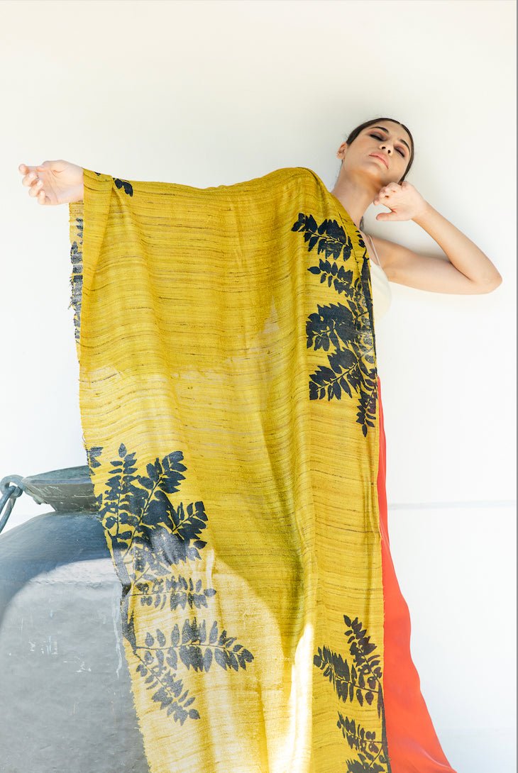 Bada Patta 100% Natural Ahimsa Tussar Peace Silk Scarf – Womens Scarf on Brown Living™. SKU: NAESWT03. Img 1.