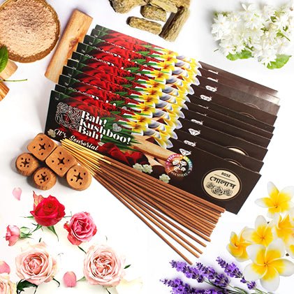 Bah Kushboo Bah - 5 In 1 Combo Pack Sensorial Aromatic Incense Sticks (10 Packs = 400+ Sticks) | Verified Sustainable by Brown Living™