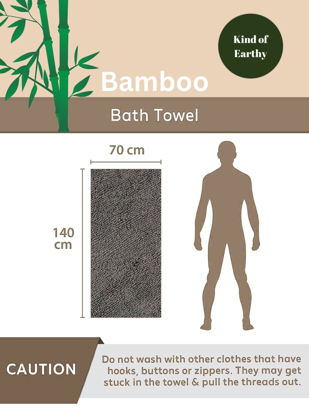 Bamboo Bath Towel for Adults | 600 GSM Absorbent, Quick Dry & Light – Bath Linens on Brown Living™. SKU: KOE025-BT-GR. Img 8.