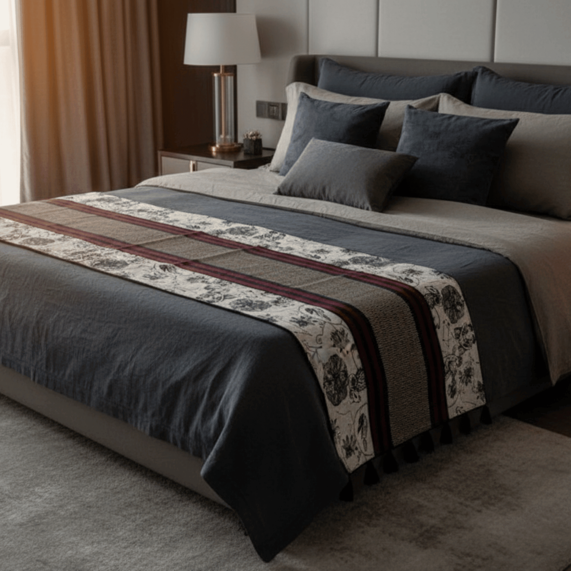 Bamboo Bed Mat Monochrome Jacquard Mystical Weave – Elegant Decor – Bed Linens on Brown Living™. SKU: SK-BDM-NBL-03-JBK. Img 1.