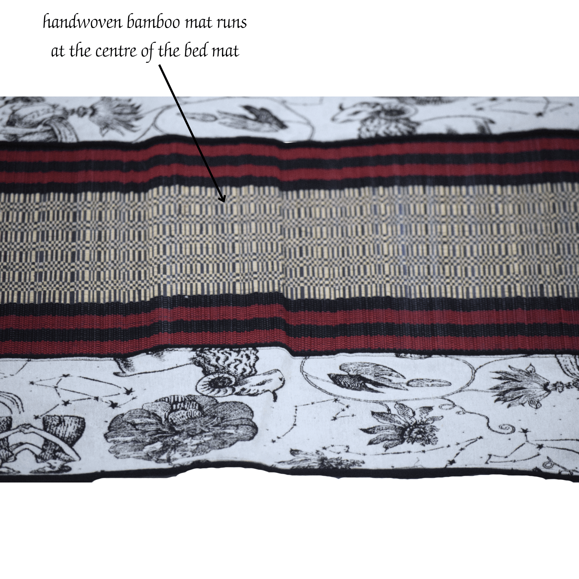 Bamboo Bed Mat Monochrome Jacquard Mystical Weave – Elegant Decor – Bed Linens on Brown Living™. SKU: SK-BDM-NBL-03-JBK. Img 3.