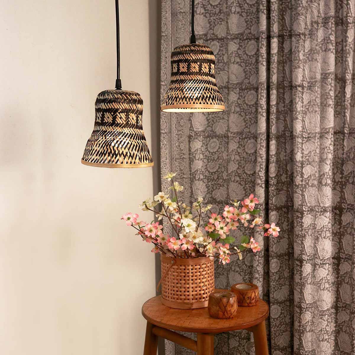 Bamboo Bell Lamp - Set of 2 - Black | Verified Sustainable by Brown Living™