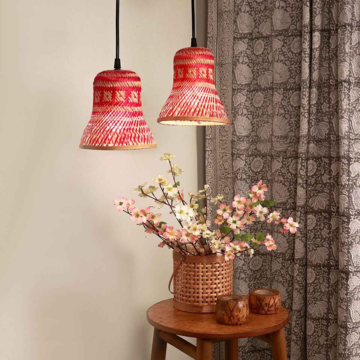 Bamboo Bell Lamp - Set of 2 - Red | Verified Sustainable by Brown Living™