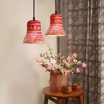 Bamboo Bell Lamp - Set of 2 - Red | Verified Sustainable by Brown Living™