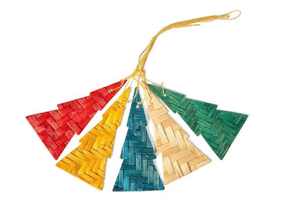 Bamboo Christmas Tree Hanging | Handmade Festive Ornaments | Set of 5 – Home Decor on Brown Living™. SKU: OBDE-558. Img 3.