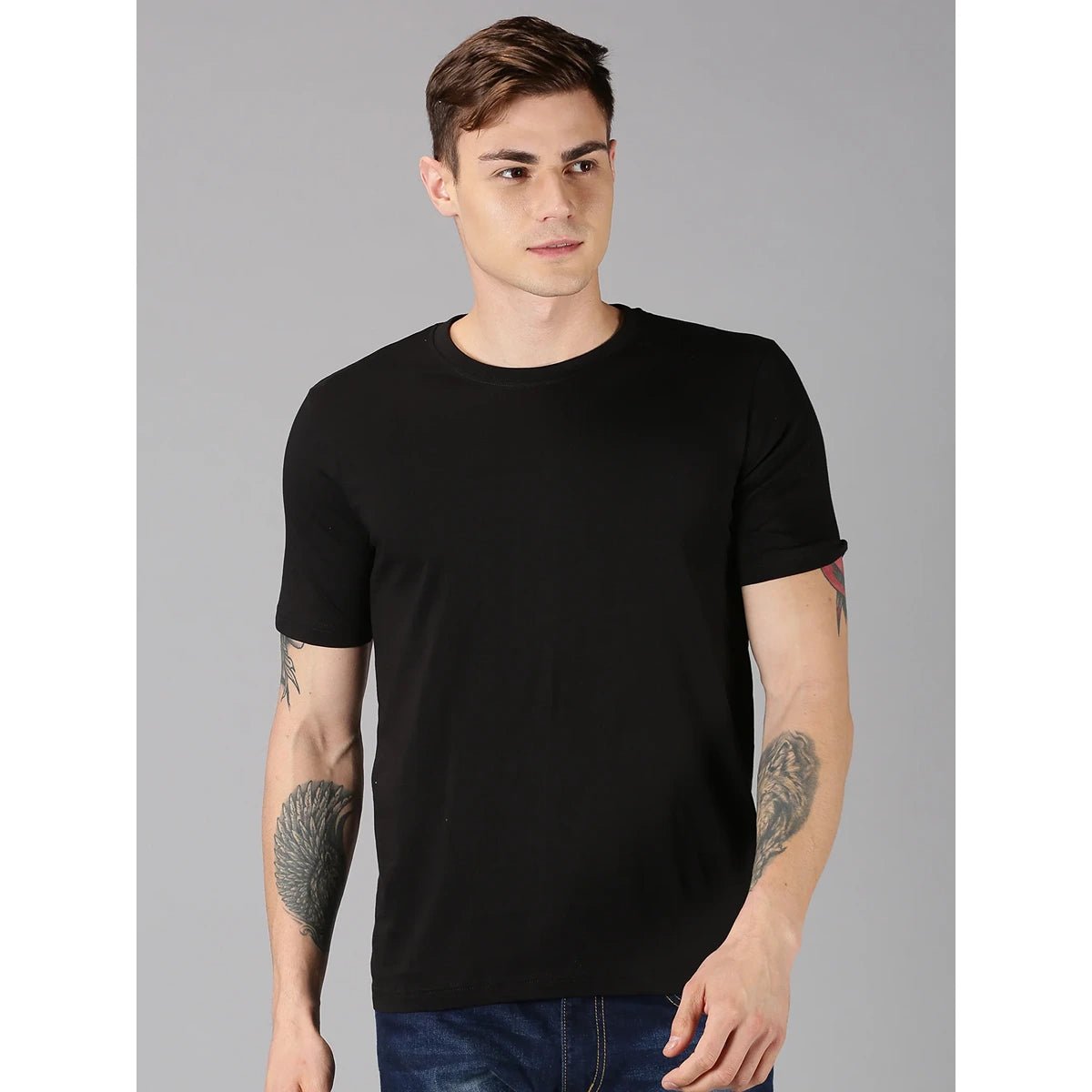 Bamboo Cotton Crew Neck Men's T-Shirt | Everyday Wear – Mens T-Shirt on Brown Living™. SKU: BCC-BLCK-S. Img 4.