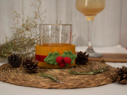 Bamboo & Crochet Holly Tea Light Holder | Handcrafted Christmas Decor – Home Decor on Brown Living™. SKU: TL-770. Img 13.