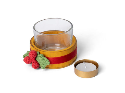 Bamboo & Crochet Holly Tea Light Holder | Handcrafted Christmas Decor – Home Decor on Brown Living™. SKU: TL-770. Img 5.