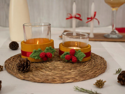 Bamboo & Crochet Holly Tea Light Holder | Handcrafted Christmas Decor – Home Decor on Brown Living™. SKU: TL-770. Img 10.