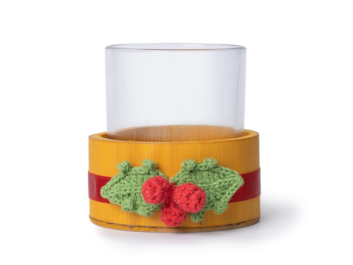 Bamboo & Crochet Holly Tea Light Holder | Handcrafted Christmas Decor – Home Decor on Brown Living™. SKU: TL-770. Img 18.