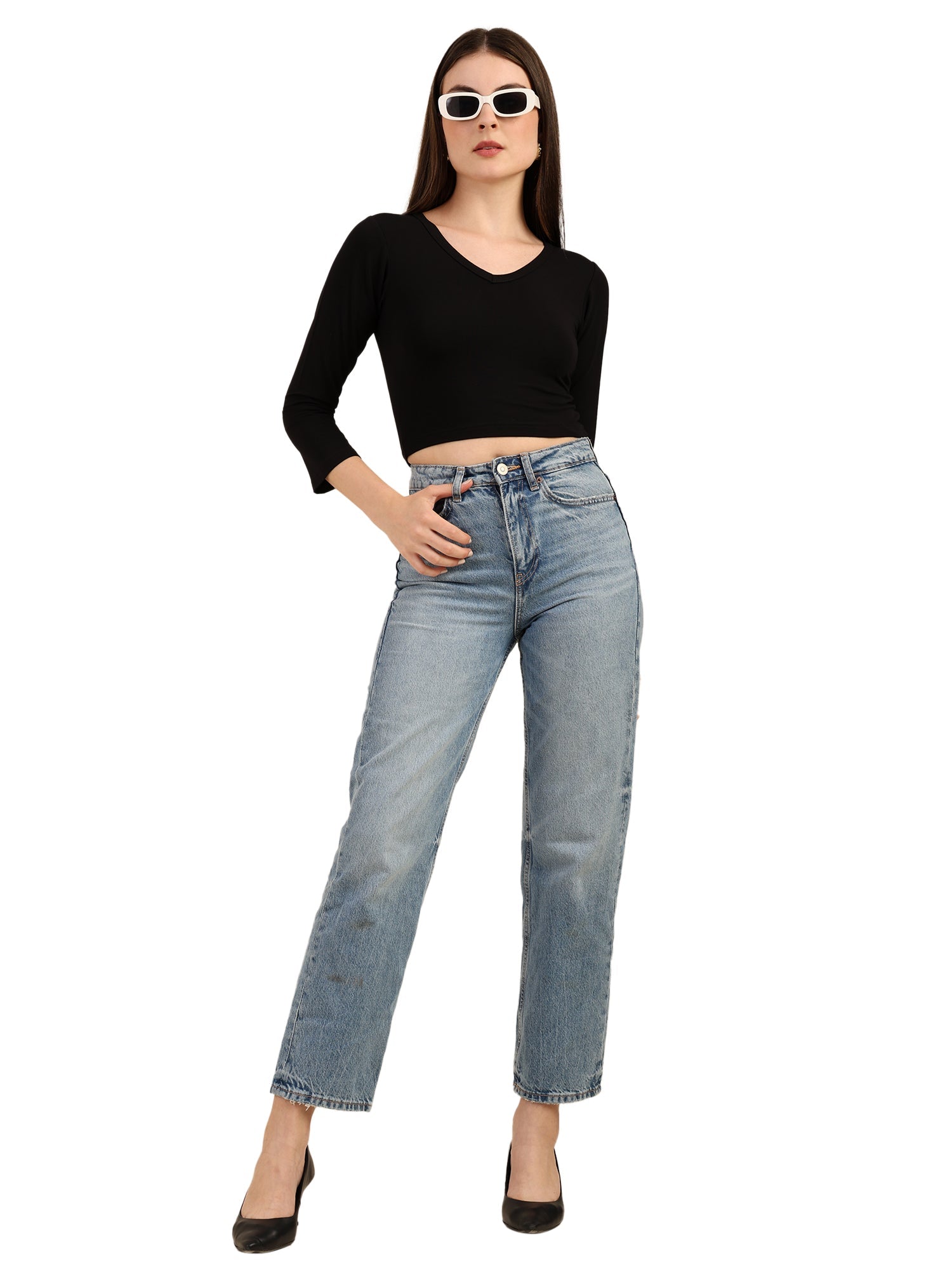 Bamboo Crop Top With Bell Sleeves Trendy Gen Z Fashion – Womens Top on Brown Living™. SKU: W-BELL-SLEEVE-TOP-BLK-S. Img 11.