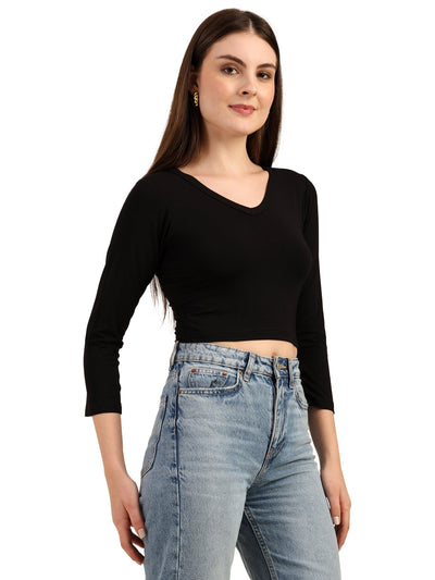 Bamboo Crop Top With Bell Sleeves Trendy Gen Z Fashion – Womens Top on Brown Living™. SKU: W-BELL-SLEEVE-TOP-NAVY-S. Img 9.