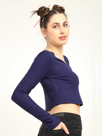 Bamboo Crop Top With Bell Sleeves Trendy Gen Z Fashion – Womens Top on Brown Living™. SKU: W-BELL-SLEEVE-TOP-NAVY-S. Img 5.
