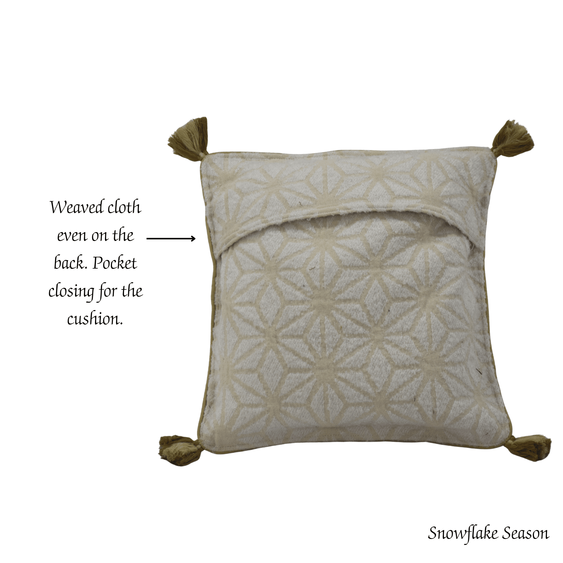 Bamboo Cushion Cover Snowflake Weave with Muga Gold – Elegant Decor – Covers & Inserts on Brown Living™. SKU: SK-BCC-NBG-01-JBG. Img 7.