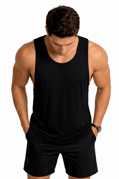 Bamboo Fabric Gen Z Gym Vest For Men Breathable Workout Tank – Mens Vest Coat on Brown Living™. SKU: M-LOSS-GYM-VEST-BLK-M. Img 3.