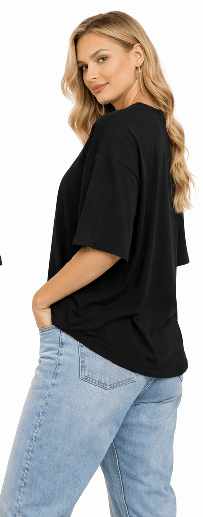 Bamboo Fabric Gen Z Oversized Printed T-Shirt – Soft Streetwear – Womens T-Shirt on Brown Living™. SKU: W-BE-DO-OVERSIZ-BLK-M. Img 13.