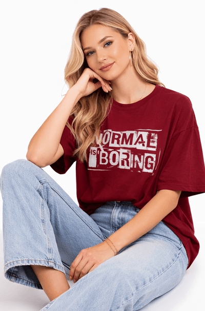 Bamboo Fabric Gen Z Oversized Printed T-Shirt – Soft Streetwear – Womens T-Shirt on Brown Living™. SKU: W-BORING-OVERSIZ-MRON-M. Img 2.