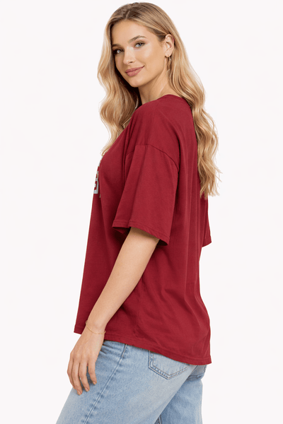 Bamboo Fabric Gen Z Oversized Printed T-Shirt – Soft Streetwear – Womens T-Shirt on Brown Living™. SKU: W-BORING-OVERSIZ-MRON-M. Img 3.