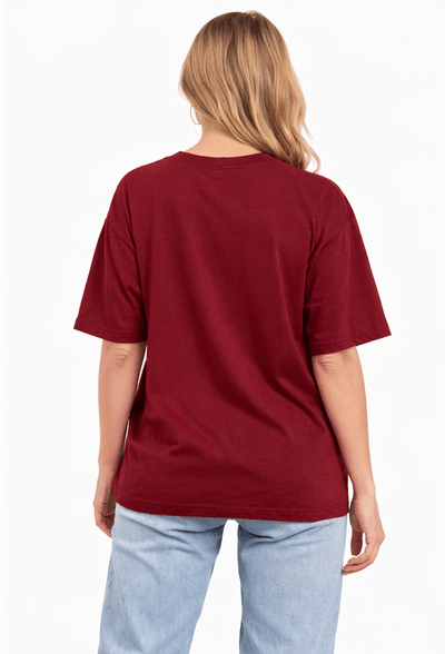 Bamboo Fabric Gen Z Oversized Printed T-Shirt – Soft Streetwear – Womens T-Shirt on Brown Living™. SKU: W-BORING-OVERSIZ-MRON-M. Img 5.