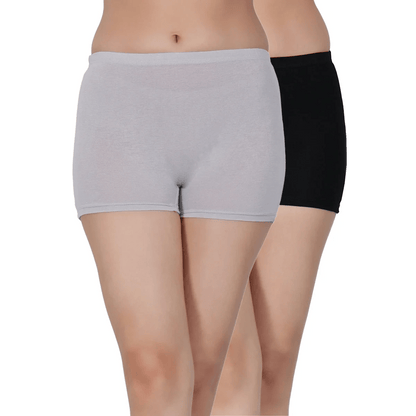 Bamboo Fabric Mid Rise Shorts | Pack of 2 – Womens Shorts on Brown Living™. SKU: BOYS-SHORTY-GRAY-BLK-S. Img 1.