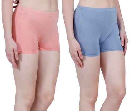 Bamboo Fabric Mid Rise Shorts | Pack of 2 – Womens Shorts by Bamboology available on Brown Living™. S Peach & Blue. SKU: BOYS - SHORTY - PEACH - BLUE - S. Img 6.