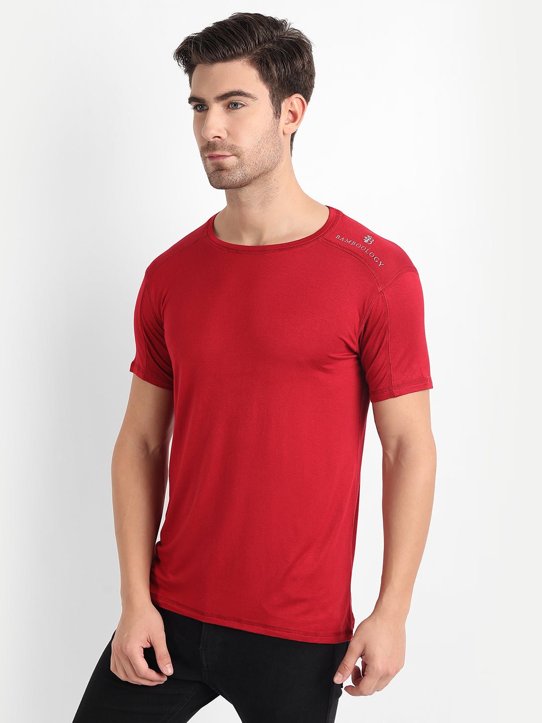 Bamboo Fabric T-Shirt for Men – Ultra Soft, Lightweight & Cool – Mens T-Shirt on Brown Living™. SKU: M-HALF-T-SHIRT-MRON-S. Img 12.