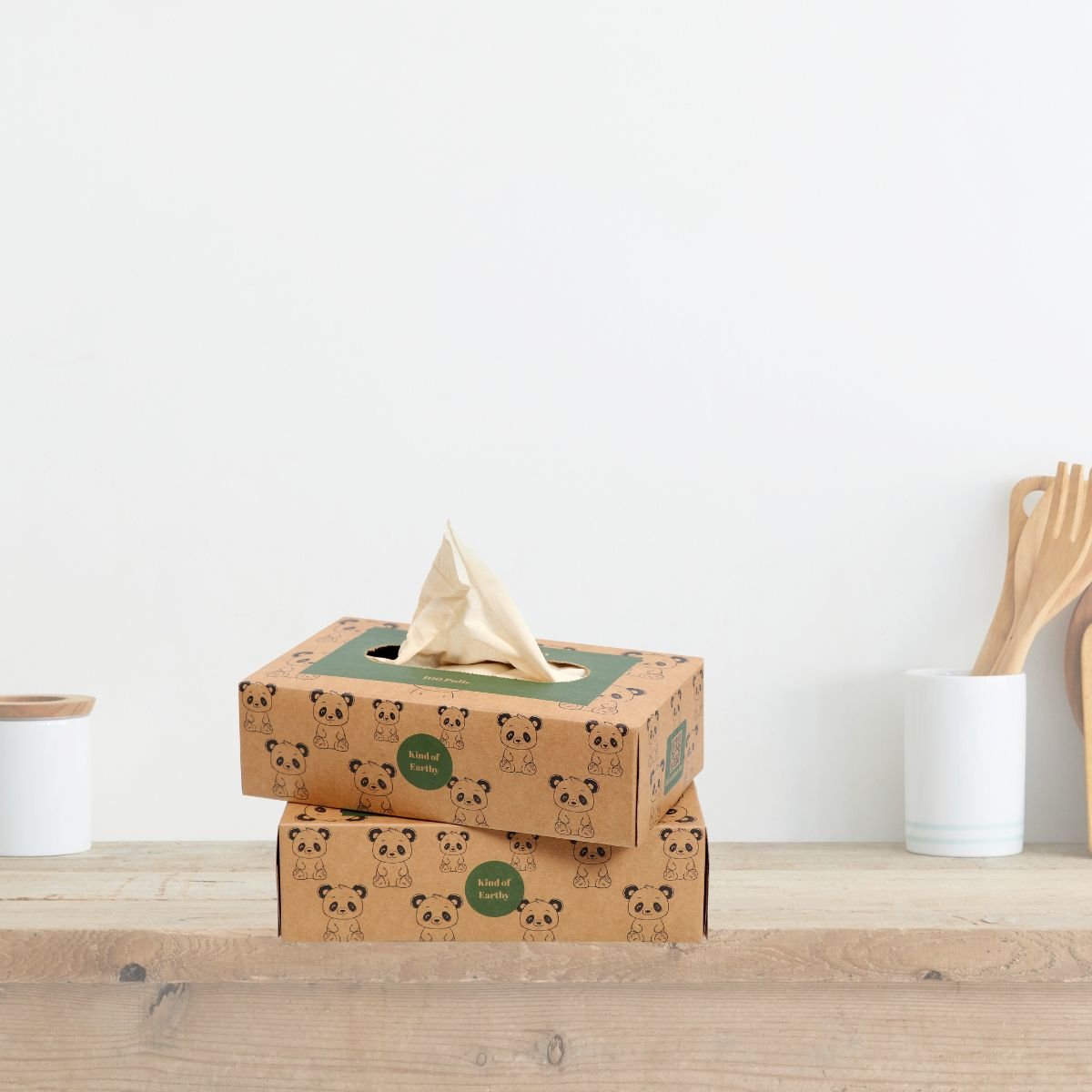 Bamboo Facial Tissue Panda Design Paper Box | 2 - Ply | 100 Pulls – Face Tissue on Brown Living™. SKU: KOE-012-KI-2. Img 2.