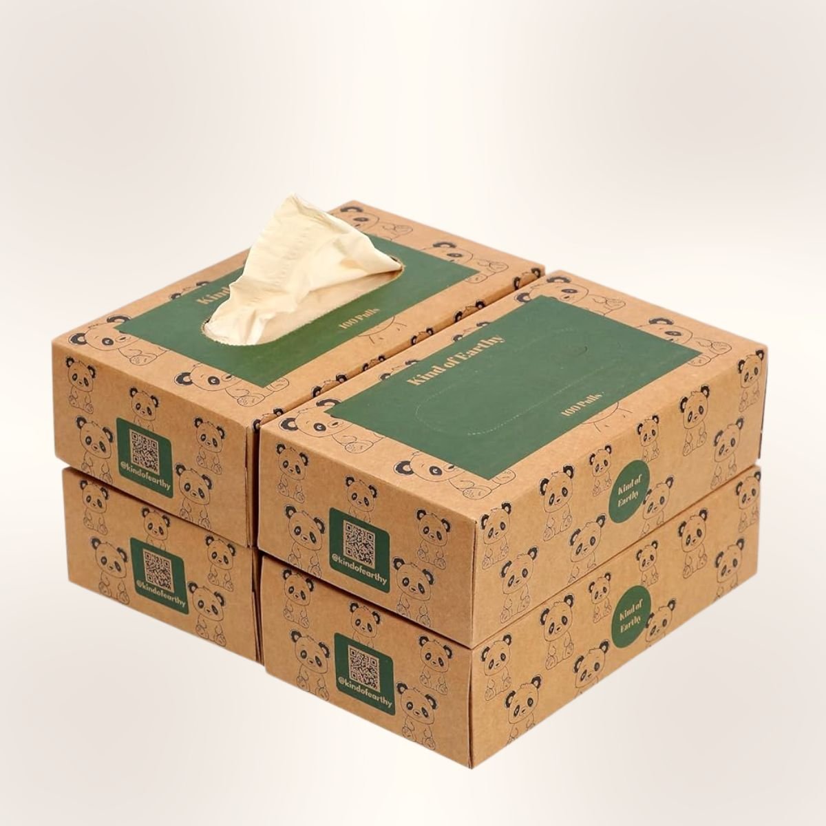 Bamboo Facial Tissue Panda Design Paper Box | 2 - Ply | 100 Pulls – Face Tissue on Brown Living™. SKU: KOE-012-KI-4. Img 1.
