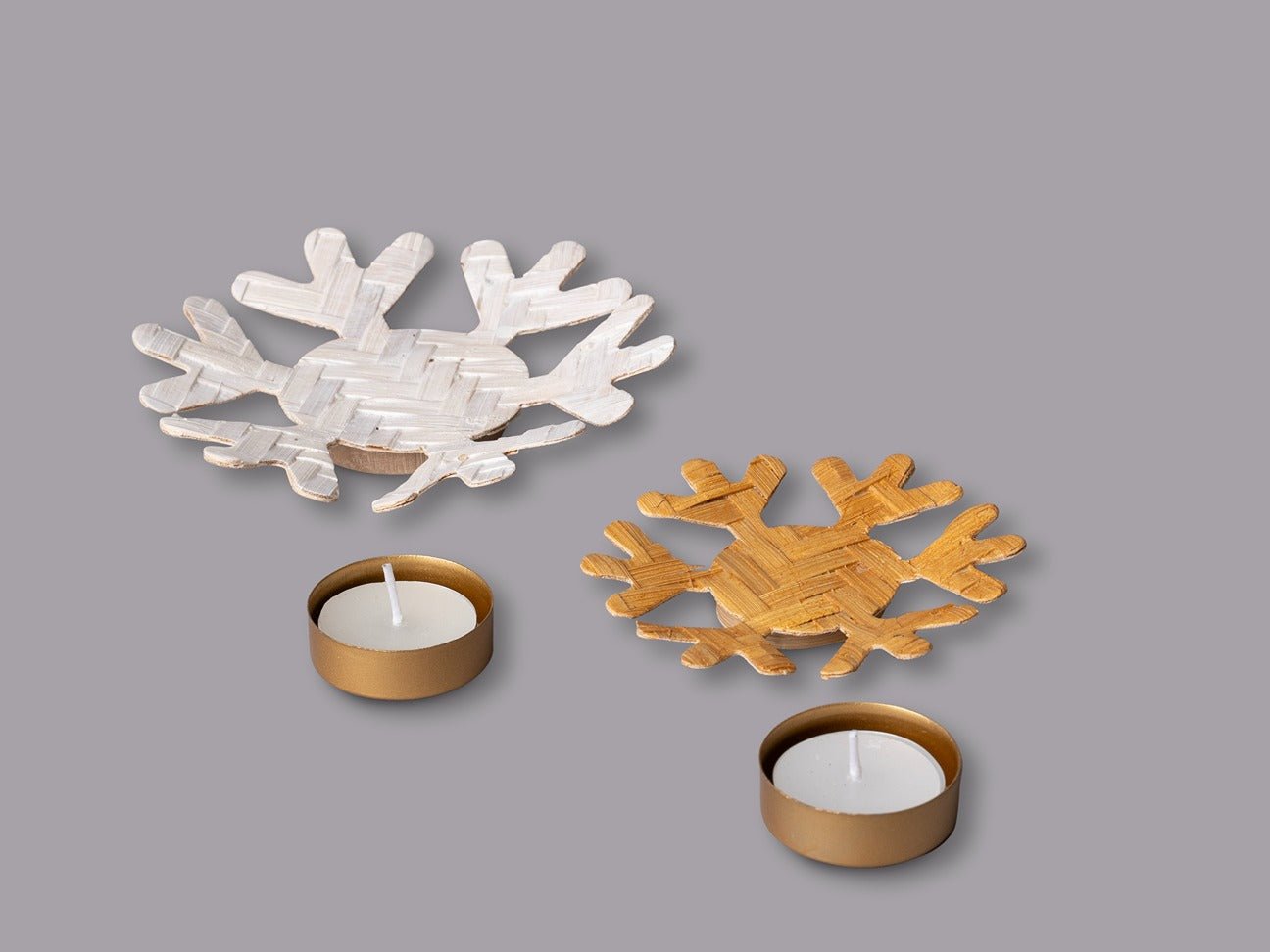 Bamboo Frost Tea Light Holder | Handcrafted Natural Decor | Set of 2 – Home Decor on Brown Living™. SKU: TL-805. Img 4.