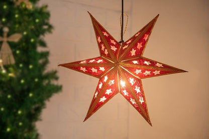 Bamboo Joy Star | Handcrafted Eco - Friendly Christmas Decor – Home Decor on Brown Living™. SKU: ST-820_Medium_Red. Img 6.