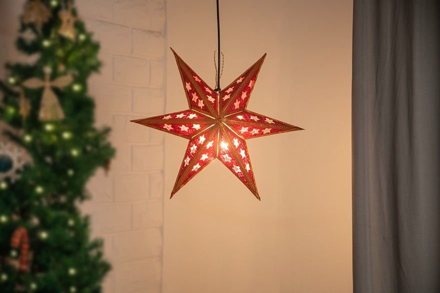 Bamboo Joy Star | Handcrafted Eco - Friendly Christmas Decor – Home Decor on Brown Living™. SKU: ST-820_Medium_Red. Img 5.